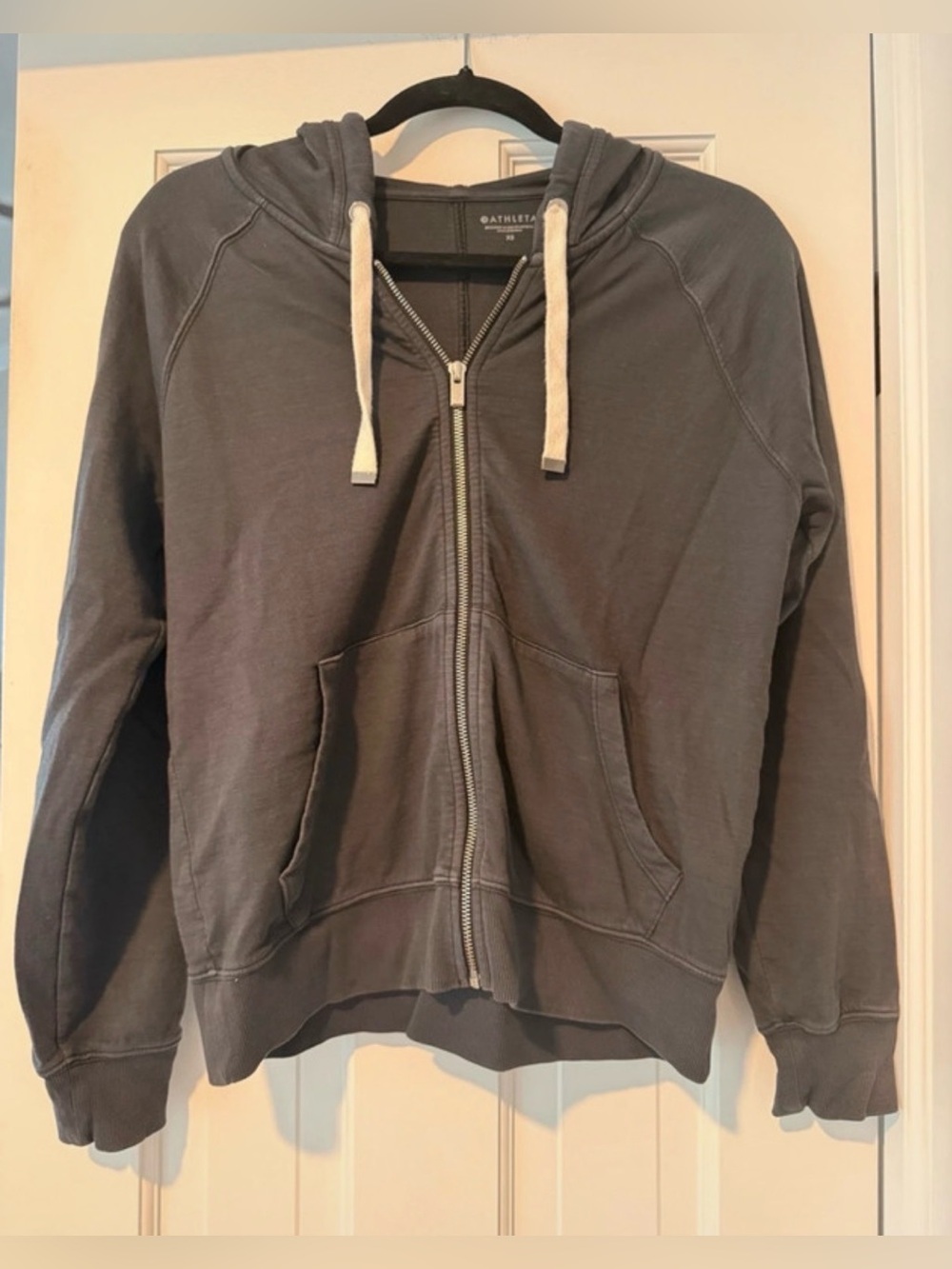 Athleta Charcoal Gray Full Zip Hoodie Jacket XS Cotton Drawstring